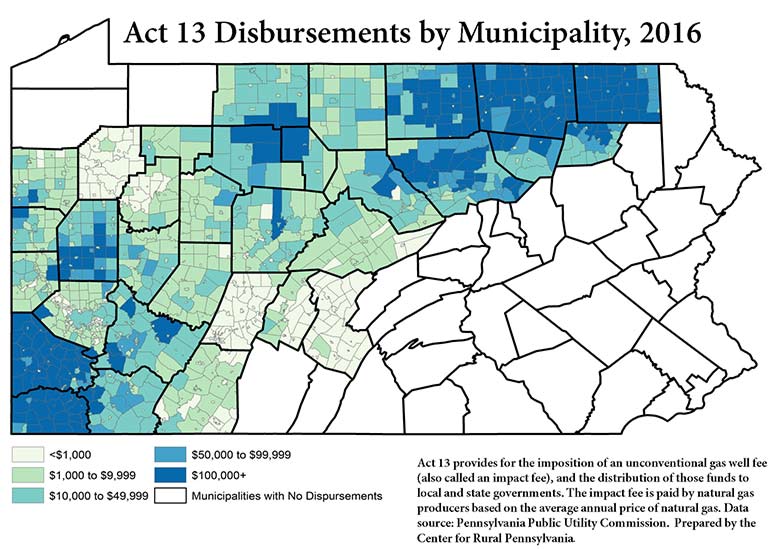 Pennsylvania Map Showing Act 13 Disbursements by Municipality, 2016