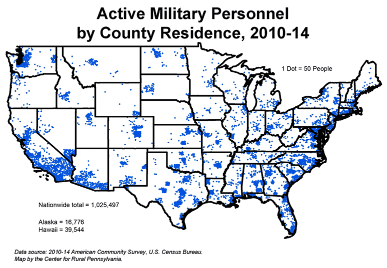 Active Military Personnel by County Residence, 2010-14