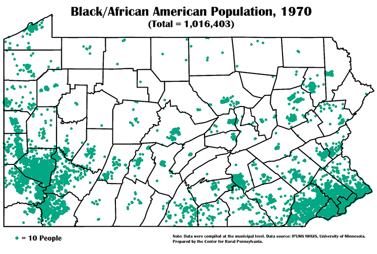 Pennsylvania Map Showing Black/African Population, 1970