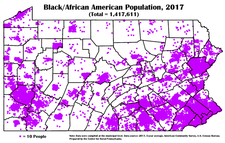 Pennsylvania Map Showing Black/African Population, 2017