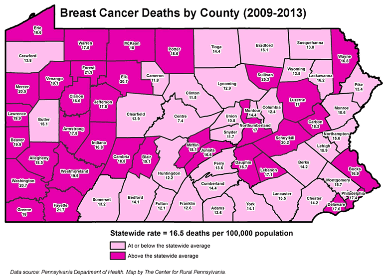 Breast Cancer Deaths by County (2009-2013)