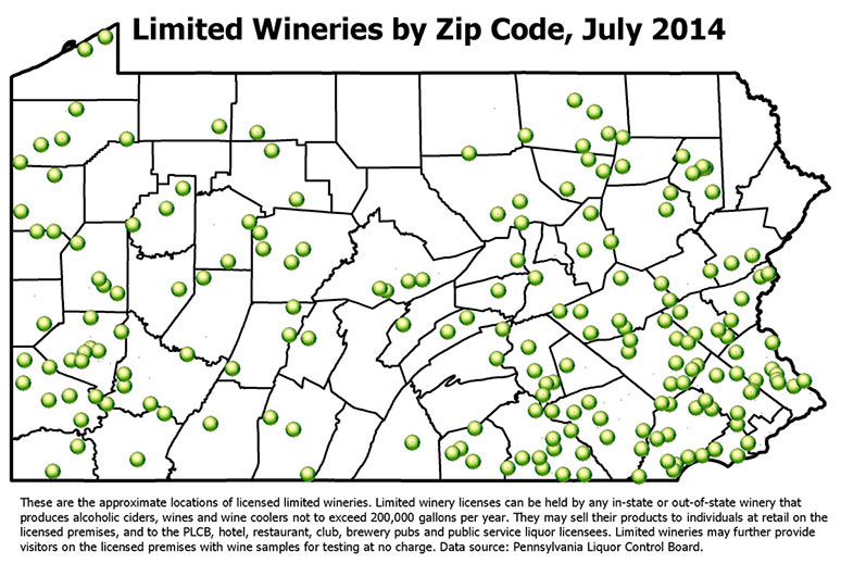 Limited Wineries by Zip Code, 2014