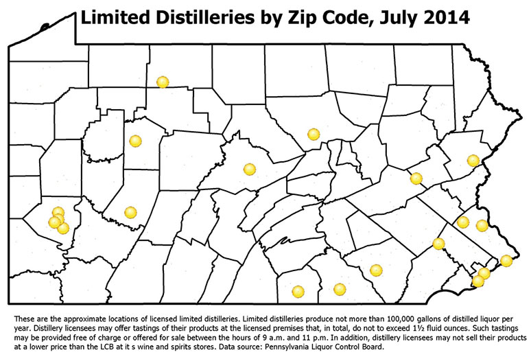 Limited Distilleries by Zip Code, July 2014