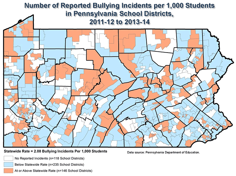 Number of Reported Bullying Incidents per 1,000 Students in Pennsylvania School Districts, 2011-12 to 2013-14
