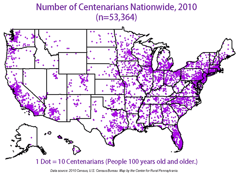 Number of Centenarians, Nationwide, 2010