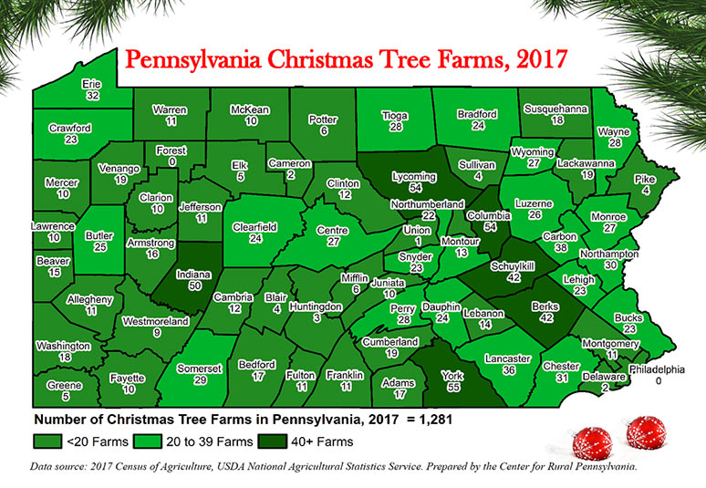 Map Showing Pennsylvania Christmas Tree Farms, 2017