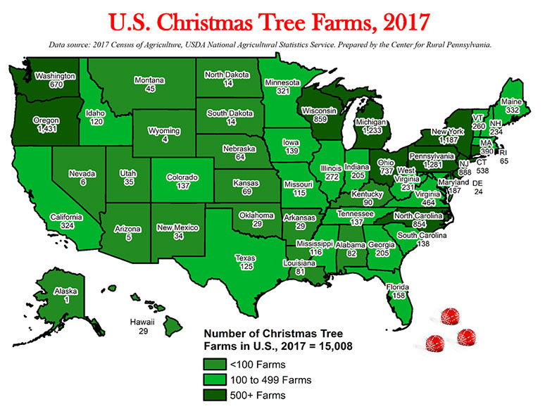 Map Showing U.S. Christmas Tree Farms, 2017