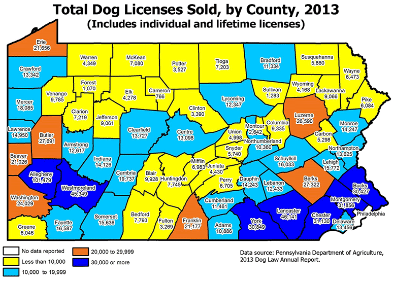 Total Dog Licenses Sold, by County, 2013