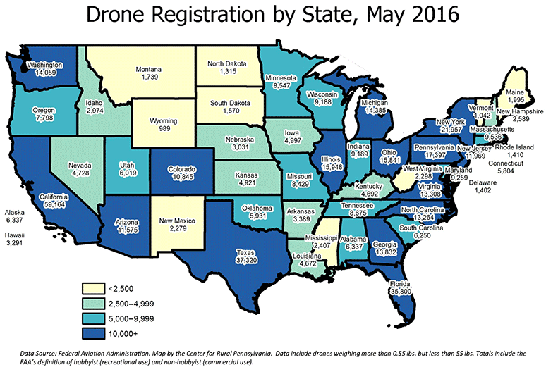 Drone Registration by State, May 2016