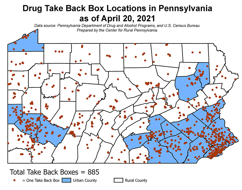 Map: Drug Take Back Box Locations in Pennsylvania as of April 20, 2021