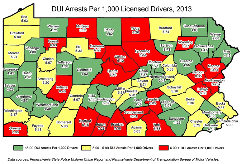 DUI Arrests Per 1,000 Licensed Drivers, 2013