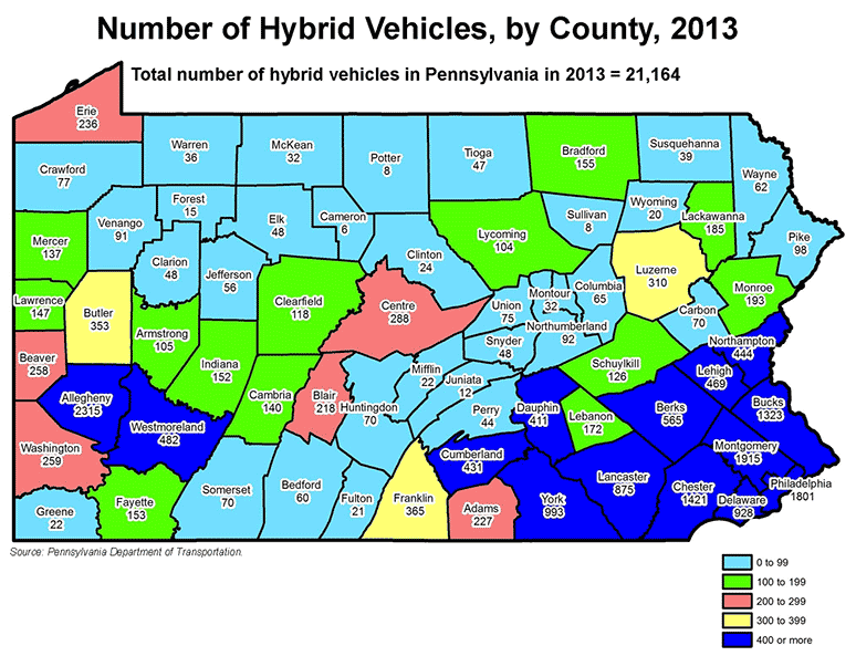 Number of Hybrid Vehicles, by County, 2013