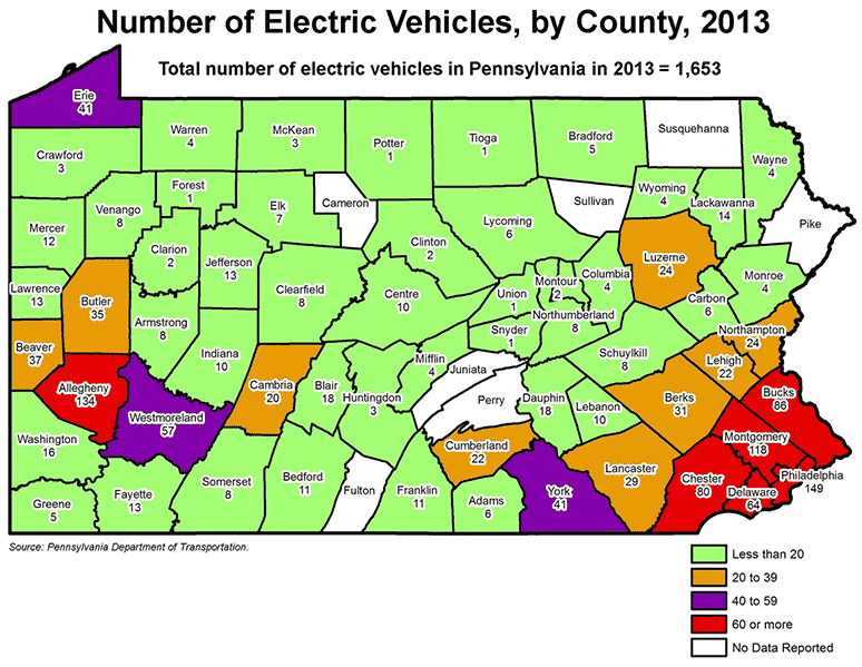 Number of Electric Vehicles, by County, 2013