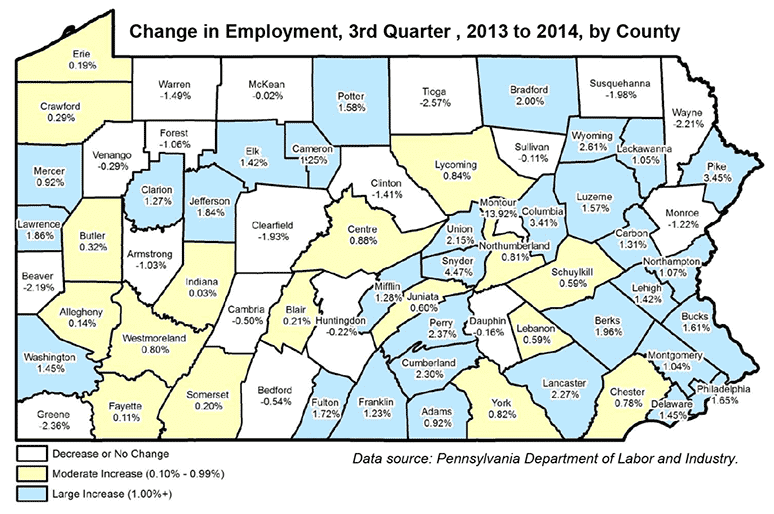 Change in Employment, 3rd Quarter, 2013 to 2014, by County