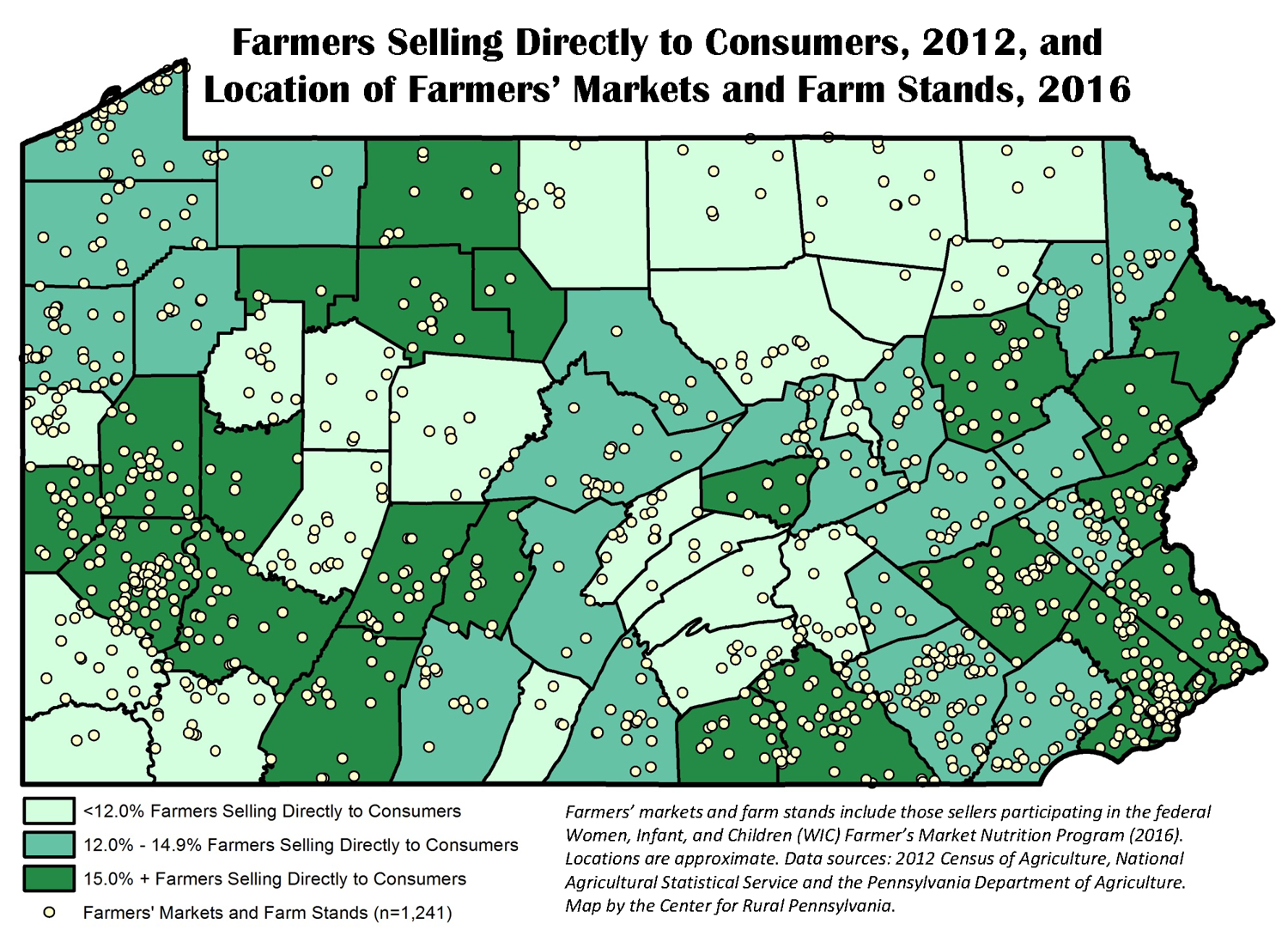 Farmers Selling Directly to Consumers 2012 and Location of Farmers Markets and Farm Stands 2016