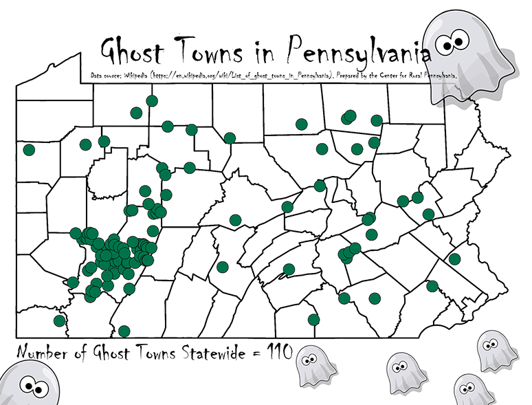 Map Showing Ghost Towns in Pennsylvania