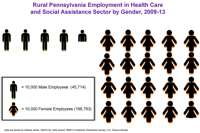 Rural Pennsylvania Employment in Health Care and Social Assistance Sector by Gender, 2009-13