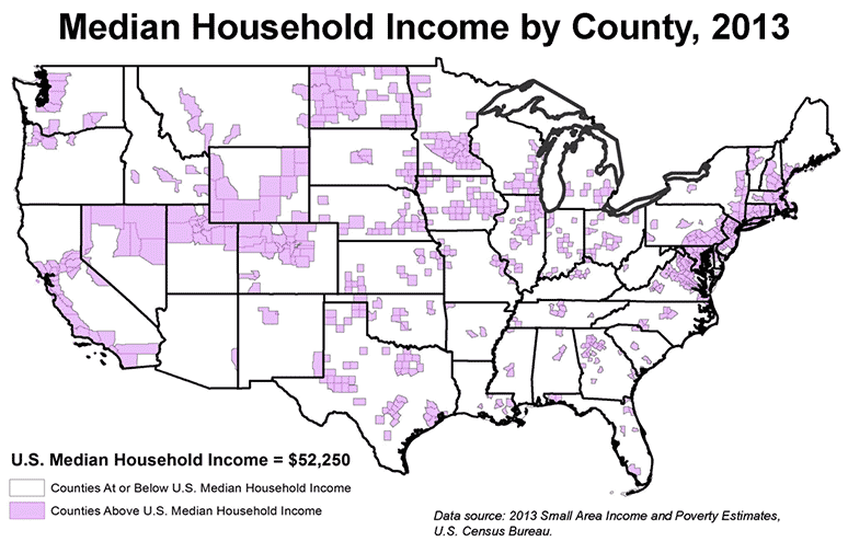 National Median Household Income by County, 2013