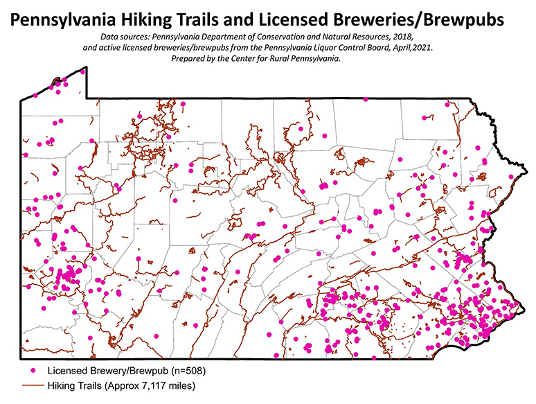 Map: Pennsylvania Hiking Trails and Licensed Breweries/Brewpubs