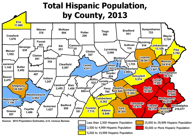 Total Hispanic Population, by County, 2013