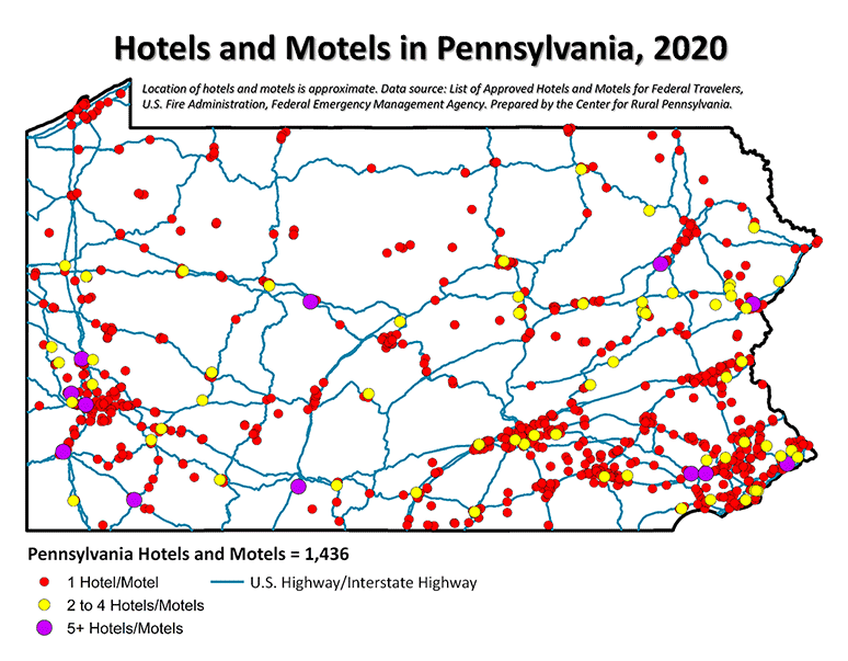 Map Showing Hotels and Motels in Pennsylvania, 2020