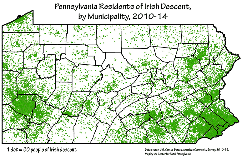 Pennsylvania Residents of Irish Descent, by Municipality, 2010-14
