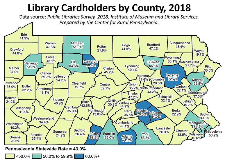 Pennsylvania Map Showing Library Cardholders by County, 2018