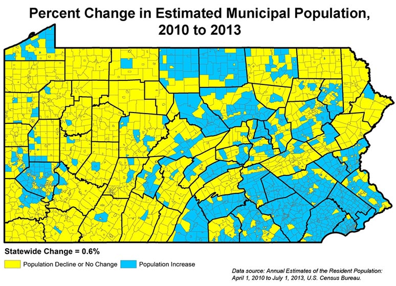 Percent Change in Estimated Municipal Population, 2010 to 2013