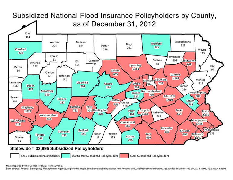 Subsidized National Flood Insurance Policyholders by County, as of December 31, 2012