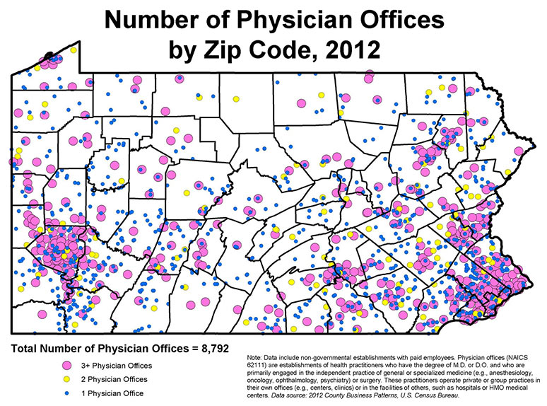 Number of Physician Offices by Zip Code, 2012