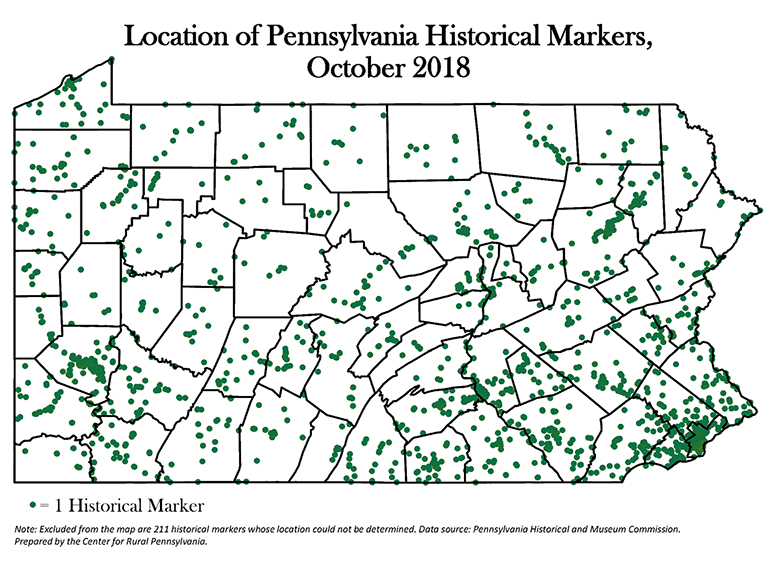 Pennsylvania Map Showing Location of Pennsylvania Historical Markers, October 2018