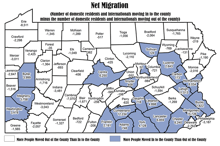 Pennsylvania Map Showing Net Migration