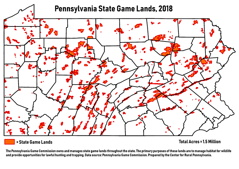 Pennsylvania Map Showing Pennsylvania State Game Lands, 2018