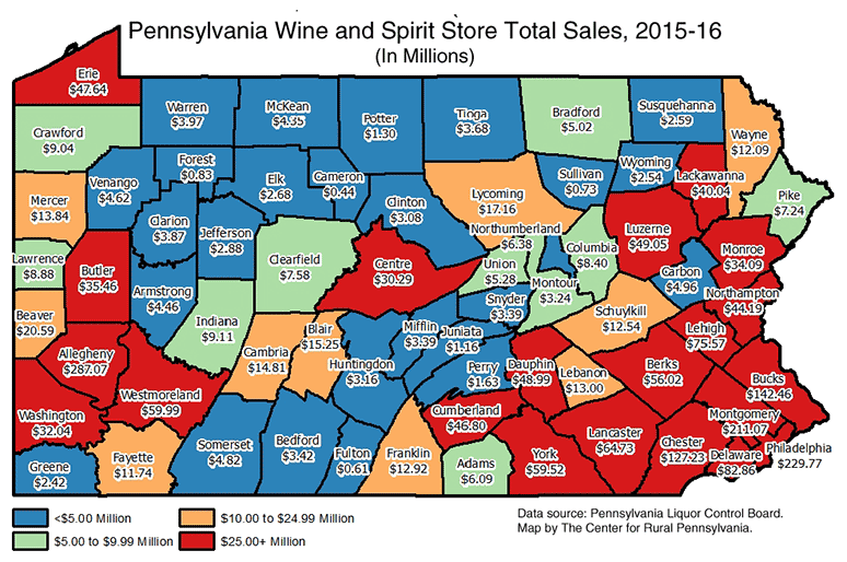 Pennsylvania Wine and Spirit Store Total Sales, 2015-16 (In Millions)