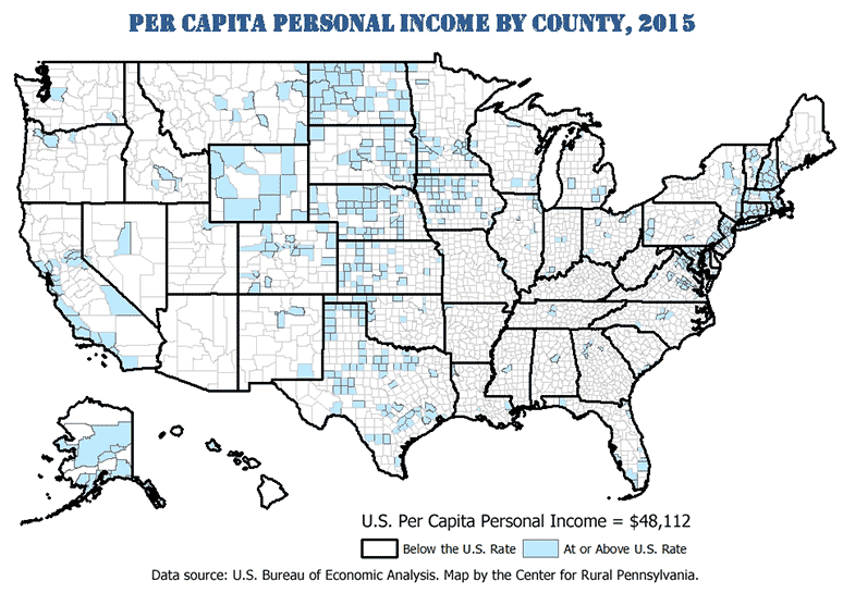 National Per Capita Personal Income by County, 2015