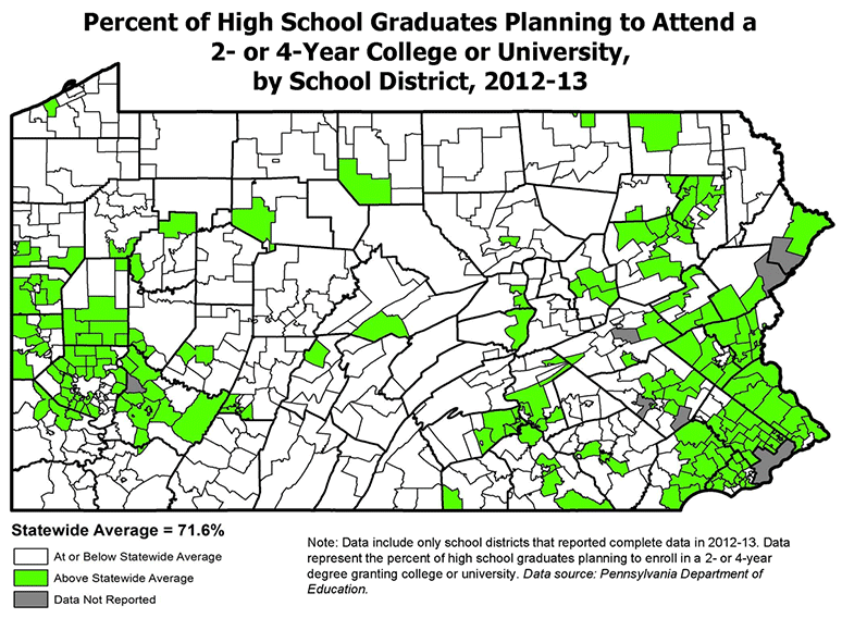 Percent of High School Graduates Planning to Attend a 2- or 4-Year College or University, by School District, 2012-13