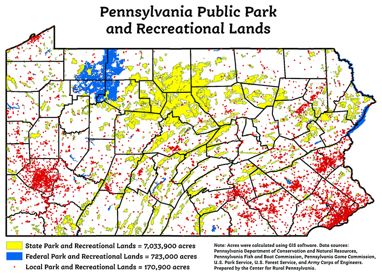 Map Showing Pennsylvania Public Park and Recreational Lands