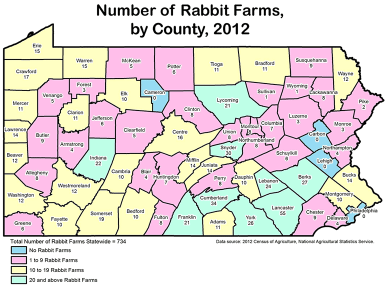 Number of Rabbit Farms, by County, 2012