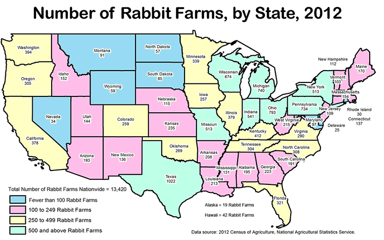 Number of Rabbit Farms, by State, 2012