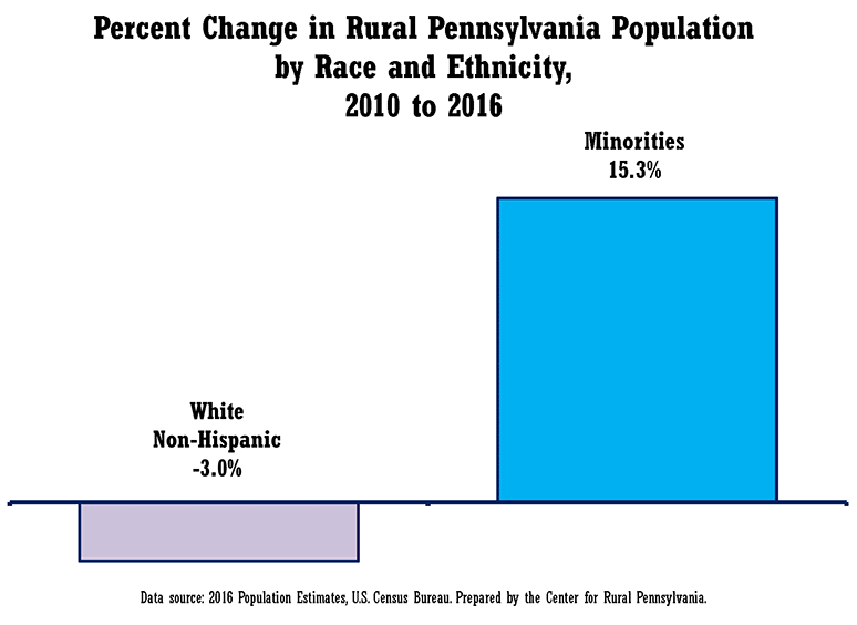Graph Showing Percent Change in Rural Pennsylvania Population by Race and Ethnicity, 2010 to 2016