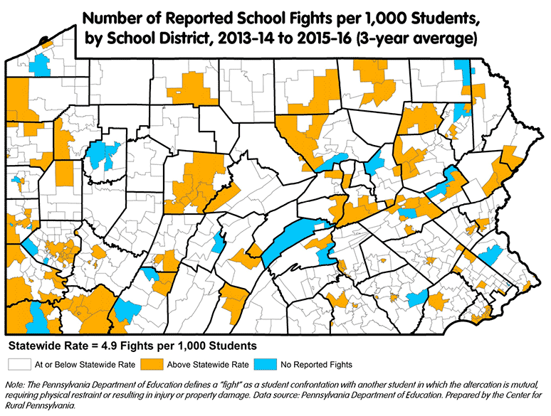 Number of Reported School Fights per 1,000 Students, by School District, 2013-14 to 2015-16 (3 year average)