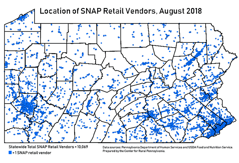 Pennsylvania Map Showing Location of SNAP Retail Vendors, August 2018