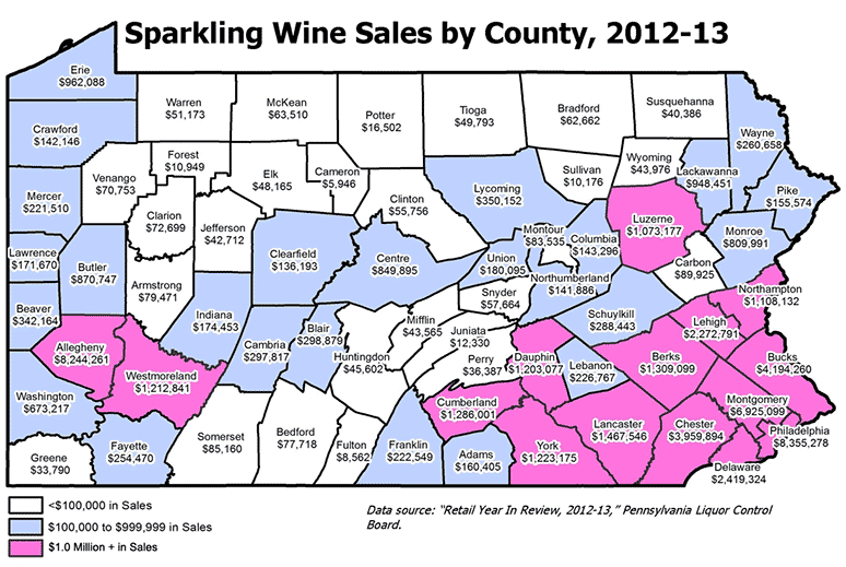 Sparkling Wine Sales by County, 2012-13