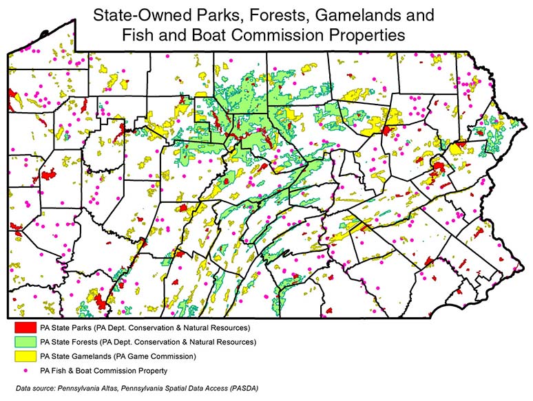 State-Owned Parks, Forests, Gamelands and Fish and Boat Commission Properties