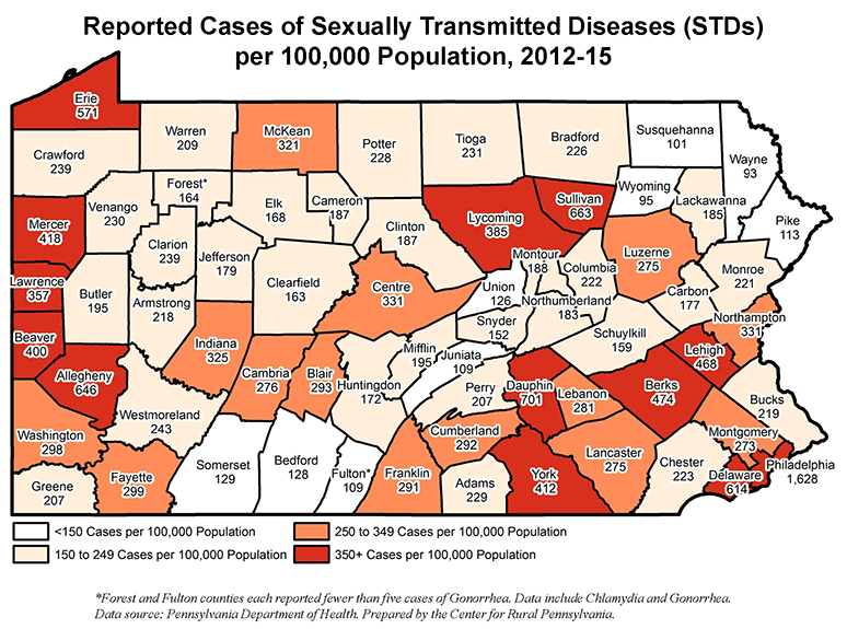 Map of Reported Cases of Sexually Transmitted Diseases per 100,000 Population, 2012-15