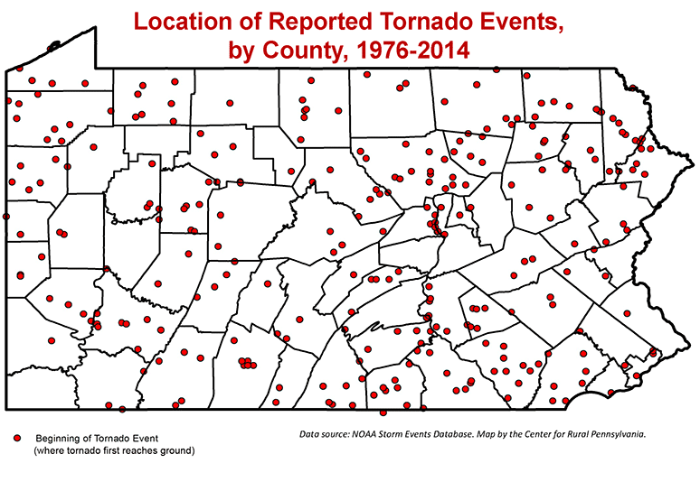 Location of Reported Tornado Events in Pennsylvania, 1976-2014