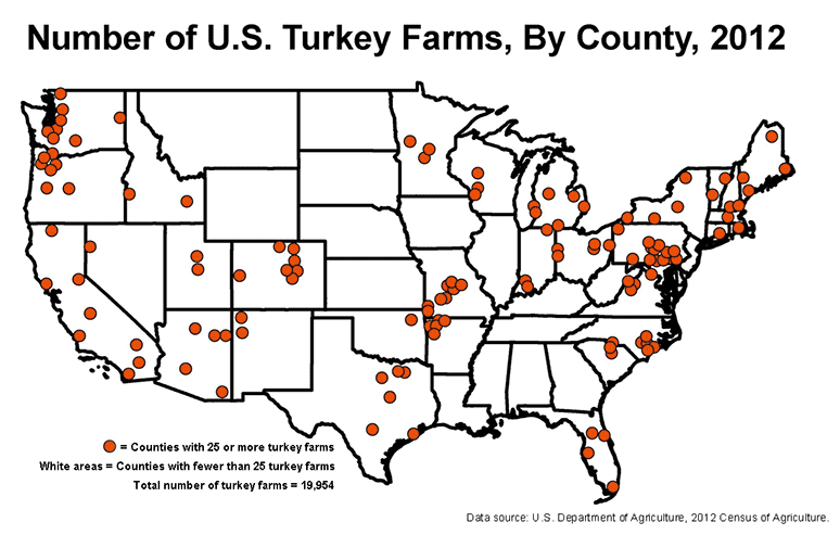 Number of U.S. Turkey Farms, By County, 2012