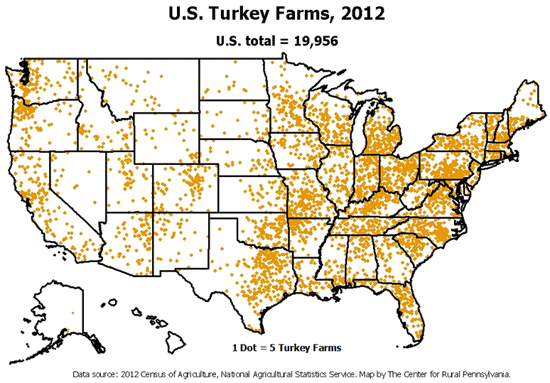 U.S. Turkey Farms, 2012 - U.S. Total = 19,956