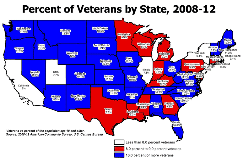 Percent of Veterans by State, 2008-12