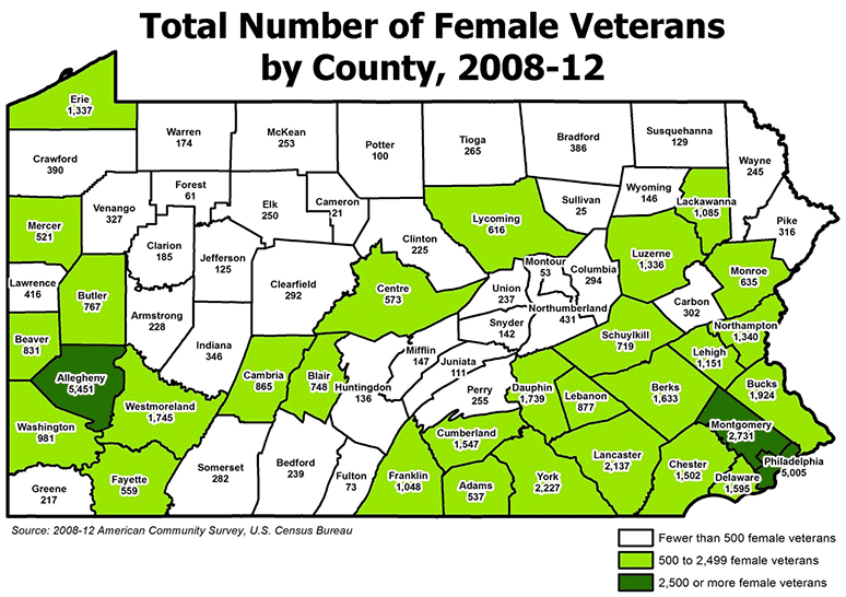 Total Number of Femail Veterans by County, 2008-12
